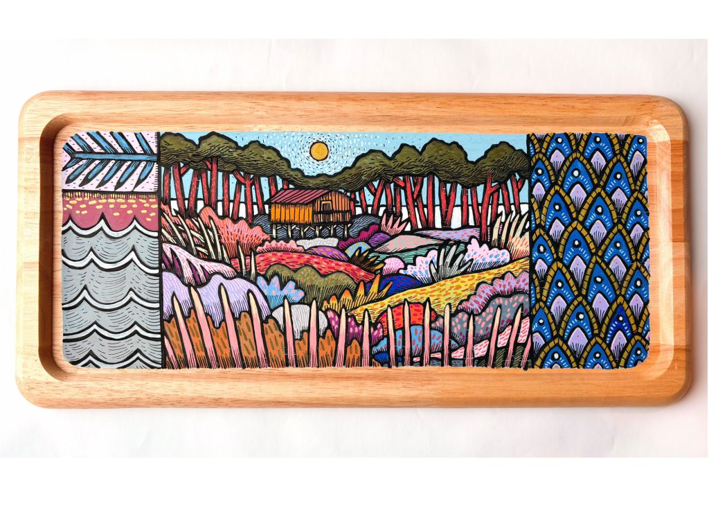 Lever de lune — peinture de Pauline Beugniot, artiste peintre Médoc